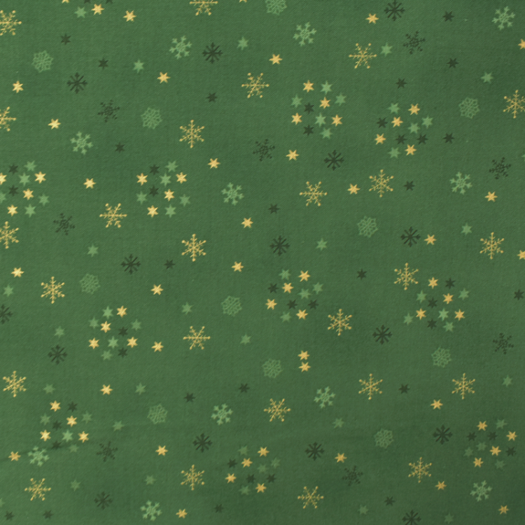 Tissu Noël - Snow crystals - Etoile vert