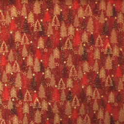 Tissu Noël - Snow crystals - Sapin rouge