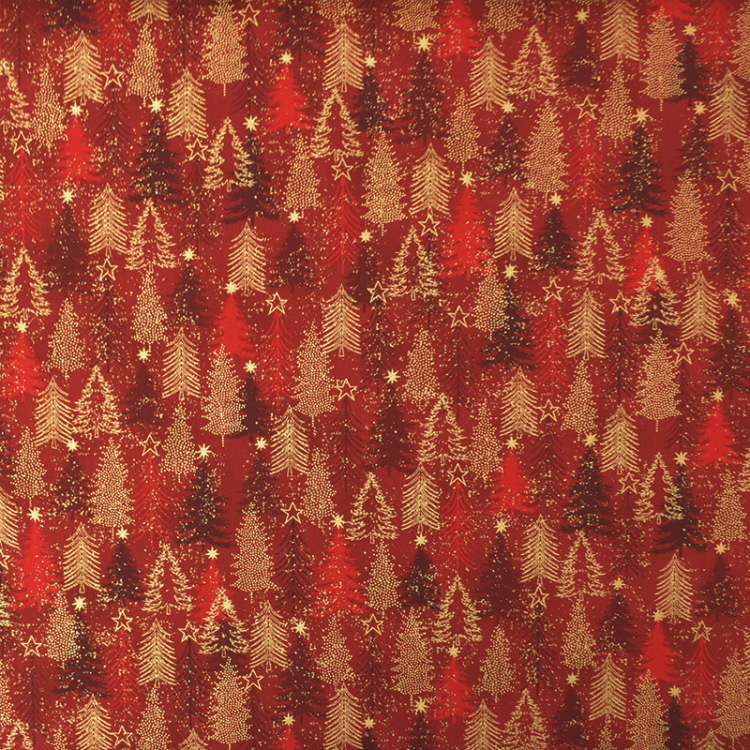 Tissu Noël - Snow crystals - Sapin rouge