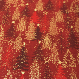 Tissu Noël - Snow crystals - Sapin rouge