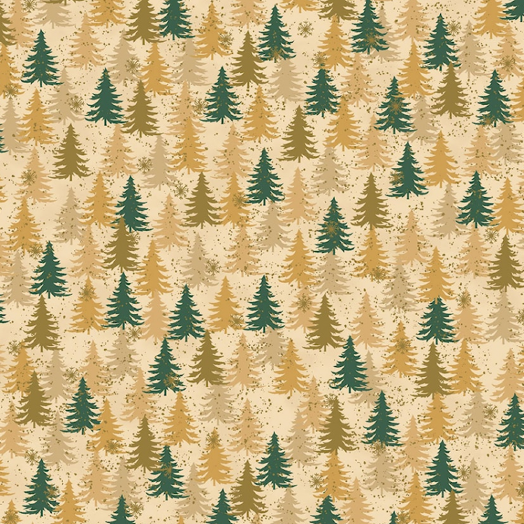 Tissu Noël - We love Christmas - sapin vert et doré