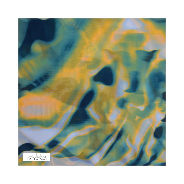 Tissu mousseline - Abstract bleu jaune