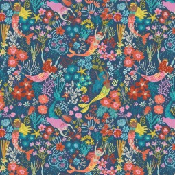 Tissu Thread and Ink - Siren seas - Fleurs et sirènes