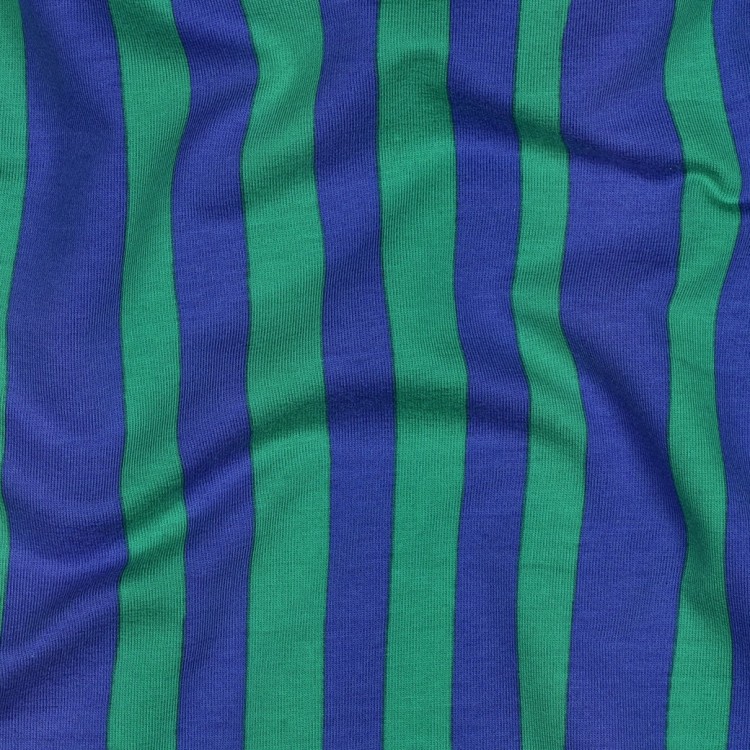 Tissu jersey sweat French Terry - Rayures bleu vert
