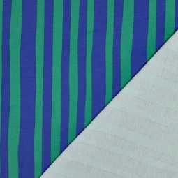Tissu jersey sweat French Terry - Rayures bleu vert