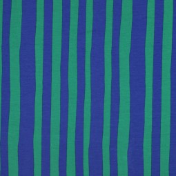 Tissu jersey sweat French Terry - Rayures bleu vert