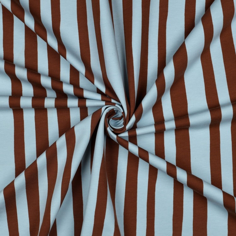 Tissu jersey sweat French Terry - Rayures bleu marron