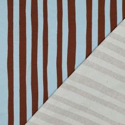 Tissu jersey sweat French Terry - Rayures bleu marron