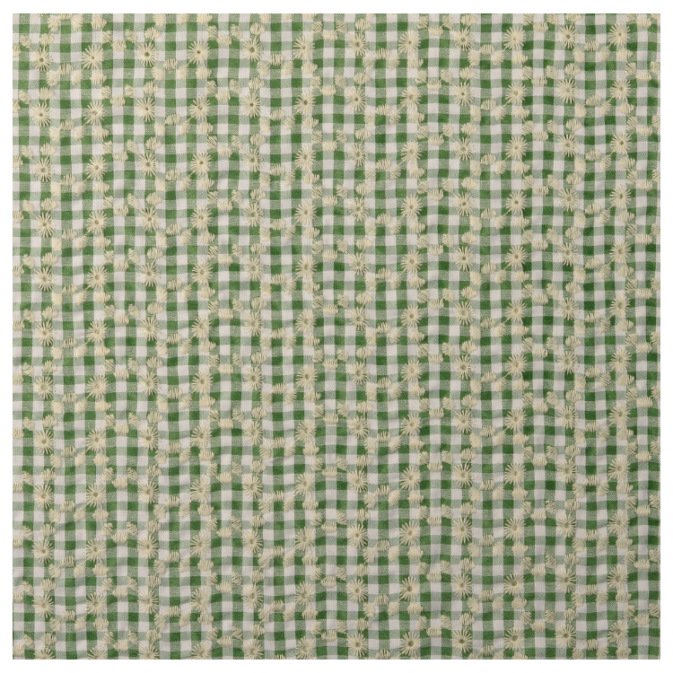 Tissu Broderie anglaise - Vichy olive