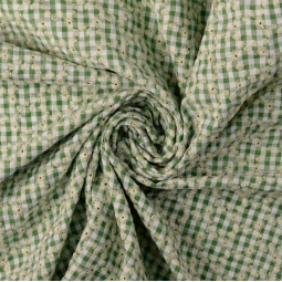 Tissu Broderie anglaise - Vichy olive