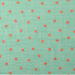 Tissu Popeline de coton - Vichy vert et coeurs