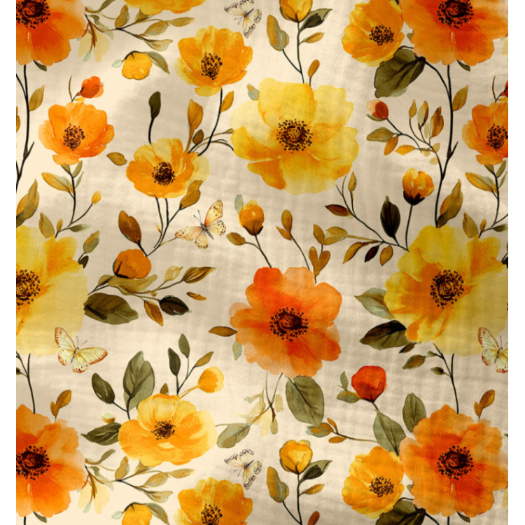 Tissu double gaze - Ezia orange/jaune