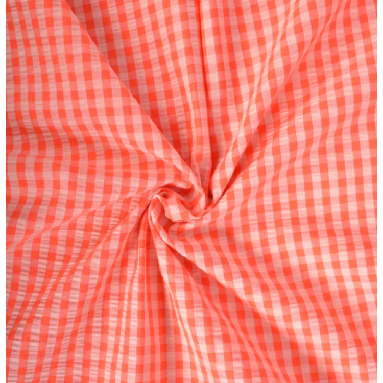 Tissu coton seersucker - Eli pêche/fraise