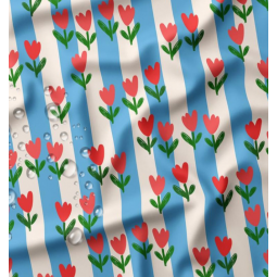 Tissu coton enduit - Tulipe rayé bleu écru