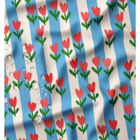 Tissu coton enduit - Tulipe rayé bleu écru