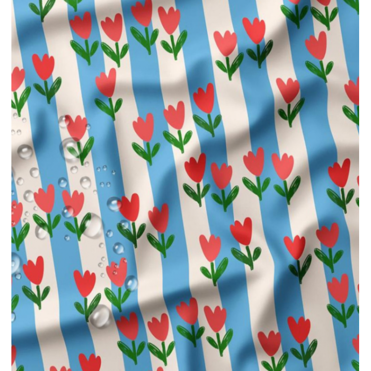 Tissu coton enduit - Tulipe rayé bleu écru