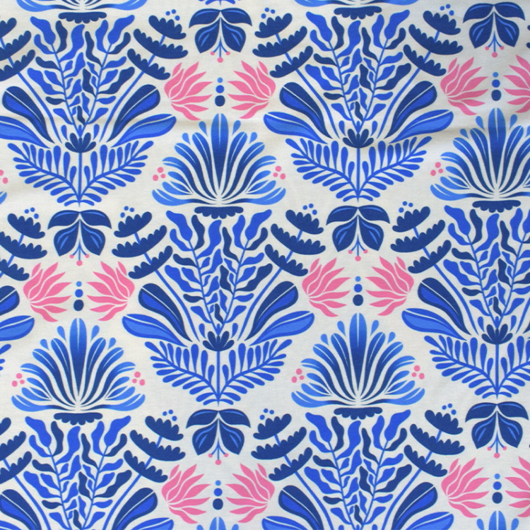 Tissu jersey Bio - ALB Stoffe - Southern ease Sunlit botanic bleu