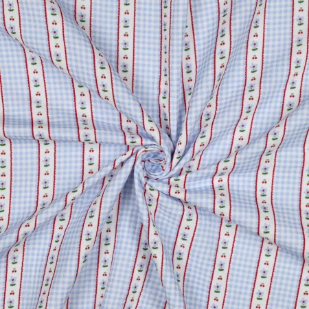 Tissu double gaze - Carreaux fleurs
