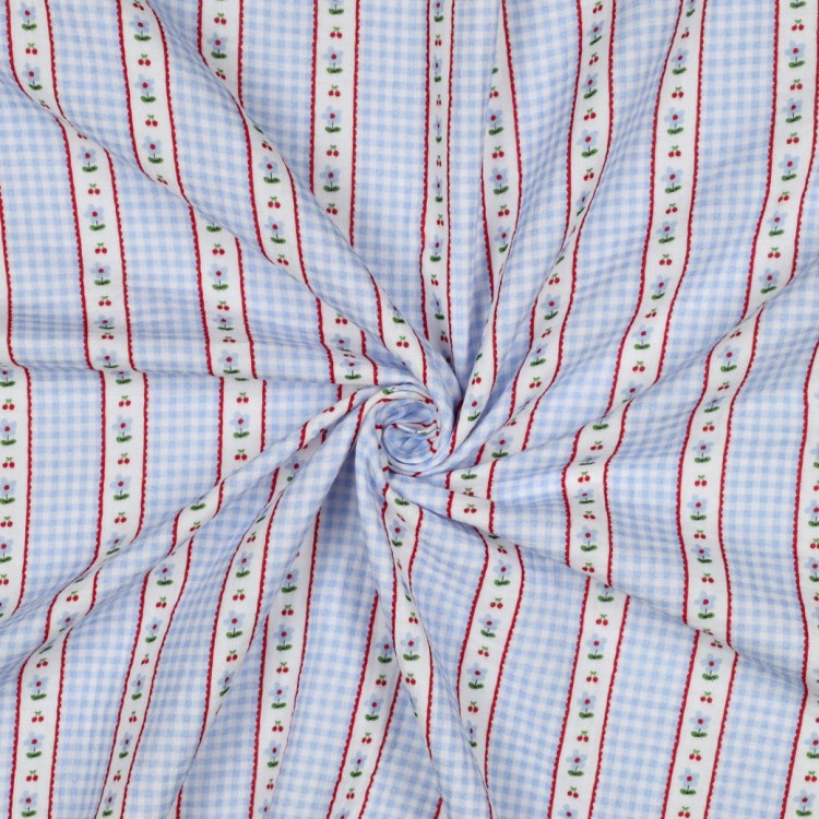 Tissu double gaze - Carreaux fleurs