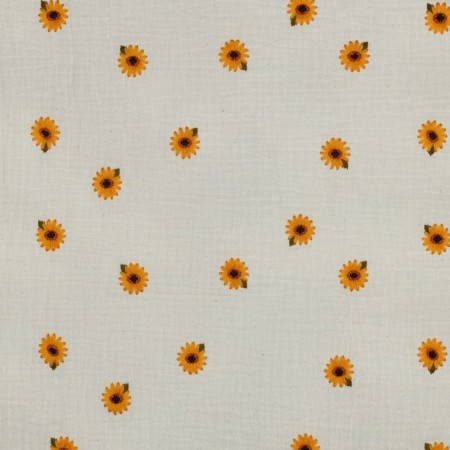 Tissu double gaze - broderie tournesols