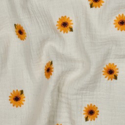 Tissu double gaze - broderie tournesols