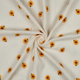 Tissu double gaze - broderie tournesols