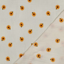 Tissu double gaze - broderie tournesols