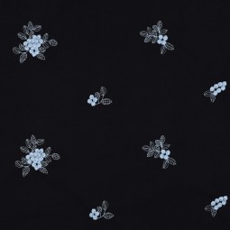 Tissu voile de coton - broderie fleurs bleues