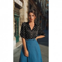 Tissu viscose - Dots blanc fond noir