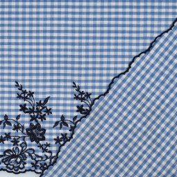 Tissu coton - Vichy bleu bordure festonnée