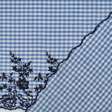 Tissu coton - Vichy bleu bordure festonnée