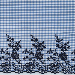 Tissu coton - Vichy bleu bordure festonnée