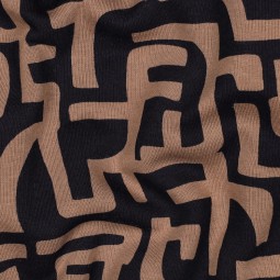 Tissu jersey sweat - Abstrait marron/marine