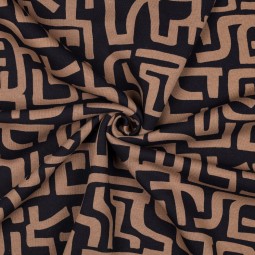 Tissu jersey sweat - Abstrait marron/marine