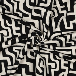 Tissu jersey sweat - Abstrait noir écru