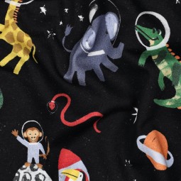 Tissu jersey sweat French Terry - Animaux dans l'espace