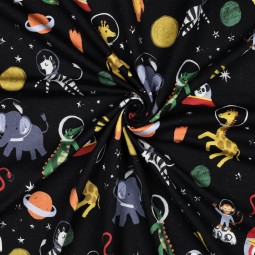 Tissu jersey sweat French Terry - Animaux dans l'espace