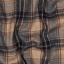 Tissu flanelle - Carreaux navy beige