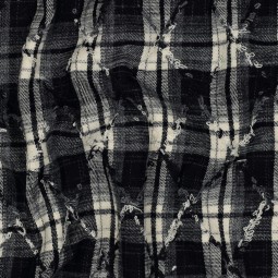 Tissu flanelle brodée - Carreaux navy