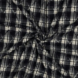 Tissu flanelle brodée - Carreaux navy