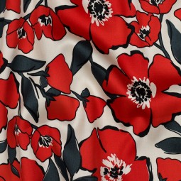 Tissu satin de coton - Églantine rouge