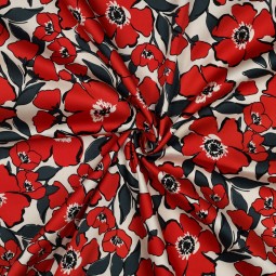 Tissu satin de coton - Églantine rouge