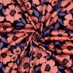 Tissu satin de coton - Églantine marine