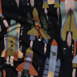 Tissu jersey sweat French Terry - Fusée noir