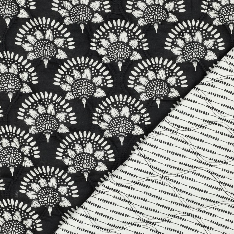 Tissu coton matelassé - Monique noir