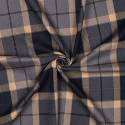 Tissu Polyester Viscose -Tartan marine camel