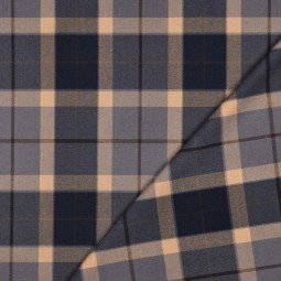 Tissu Polyester Viscose -Tartan marine camel