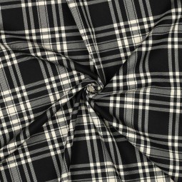 Tissu Polyester Viscose -Tartan noir écru