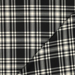 Tissu Polyester Viscose -Tartan noir écru