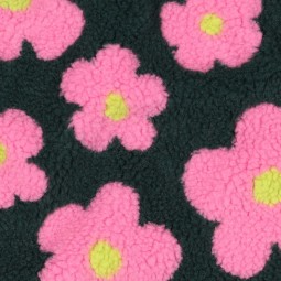 Tissu sherpa - Fleurs bleu marine et corail